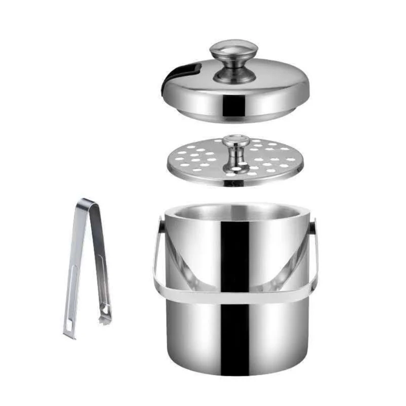 

Double Wall Insulated Ice Bucket for Cocktails Bar Party Stainless Steel Ice Container with Lid Strainer Tongs Clip G5AB