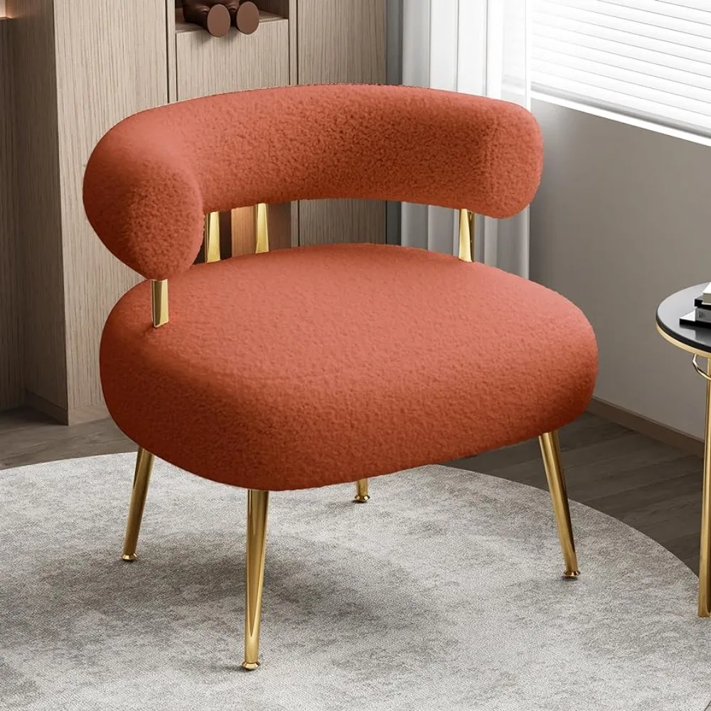 

Mid Century Sherpa Boucle Accent Chair, Round Upholstered Barrel Arm Chair for Small Spaces, Fluffy Side Corner Sofa Chair