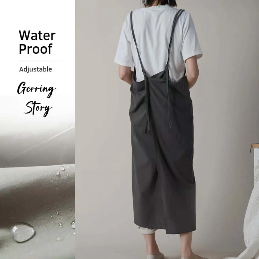 Gerring Apron Kitchen Waterproof Adjustable Korean Japanese Cotton Dress Apron Woman Beauty Coffee Shop Waiter Aprons