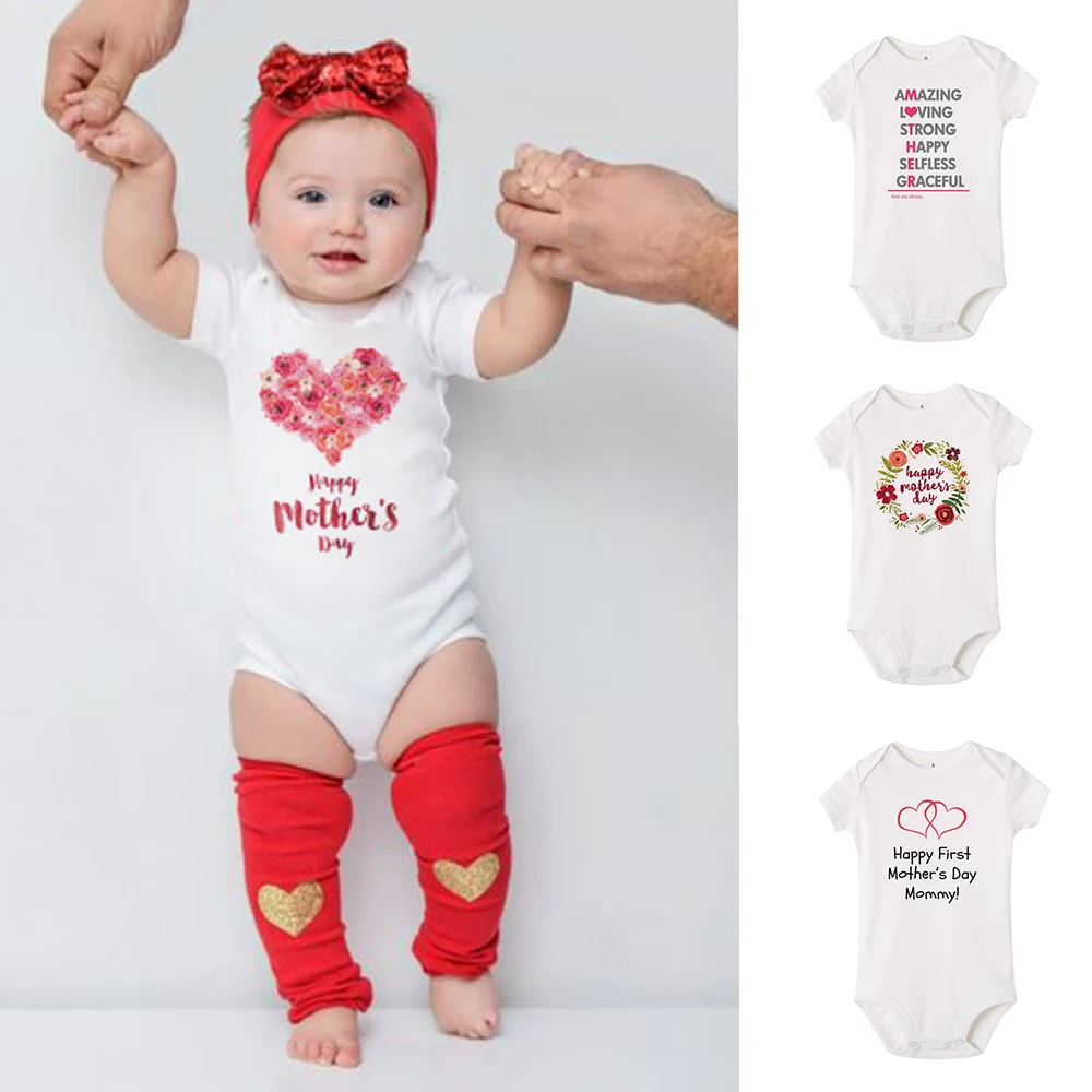 cute baby bodysuits Happy First Mother's Day newborn Baby Boys Girl Summer Infant Clothes Short Sleeve Bodysuit Mothers Day Playsuit Present for Mom cool baby bodysuits	