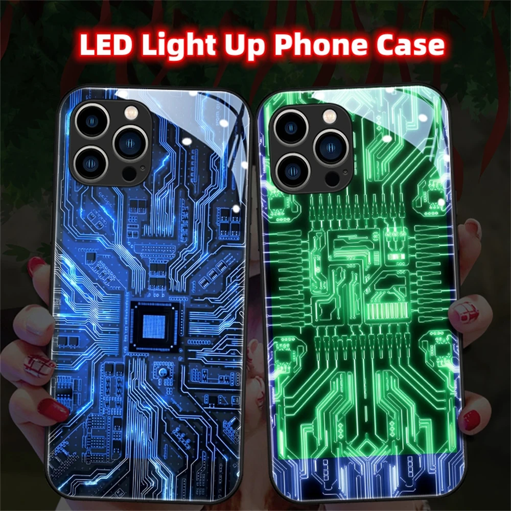 

Punk Circuit Design LED Phone Case Flash Glass Cover For OPPO Reno 3 4 5 6 7 8 9 Pro Plus Find X5