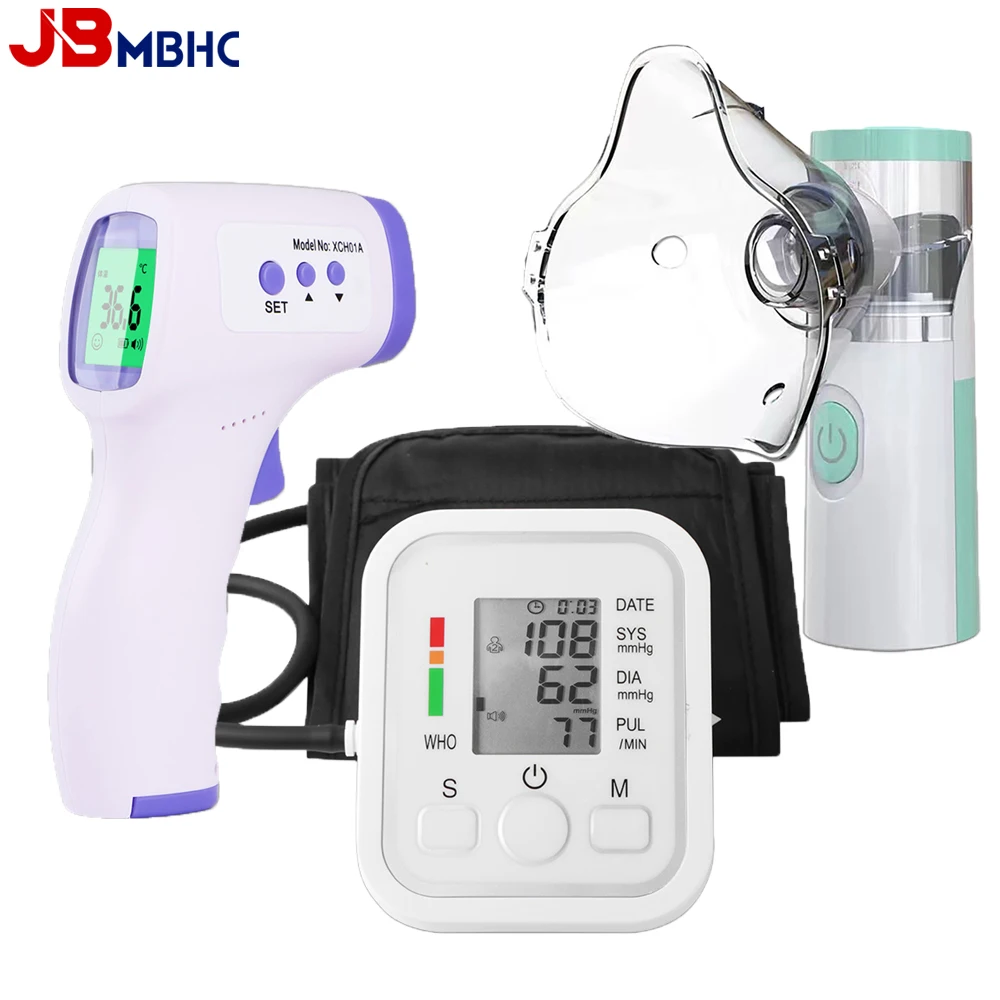 Medical Nebulizer Handheld Inhalator Mini Asthma Inhaler Silent Steam Nasal Humidifier + Blood Pressure Meter + Body Thermometer