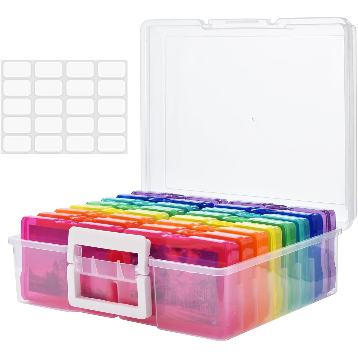 Photo Box Storage 4" x 6" Photo Case and Clear Craft Keeper with Handle-16 Inner Keeper Organizer Cases