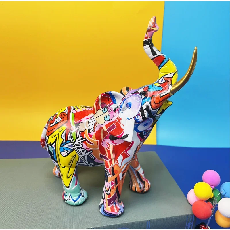 

Vibrant Elephant Figurine Colorful Elephant Resin Ornaments Home Living Room Porch Wine Cabinet Desktop Modern Decoration Craft