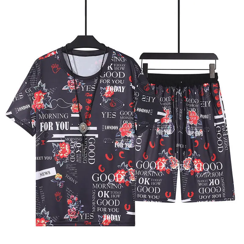thumbnail image 1 of Conjunto deportivo básico esencial para hombre, camiseta, chándal, sudadera de verano, top estético, ropa holgada para hombre, conjuntos de pantalones cortos elásticos S, 1 of 5