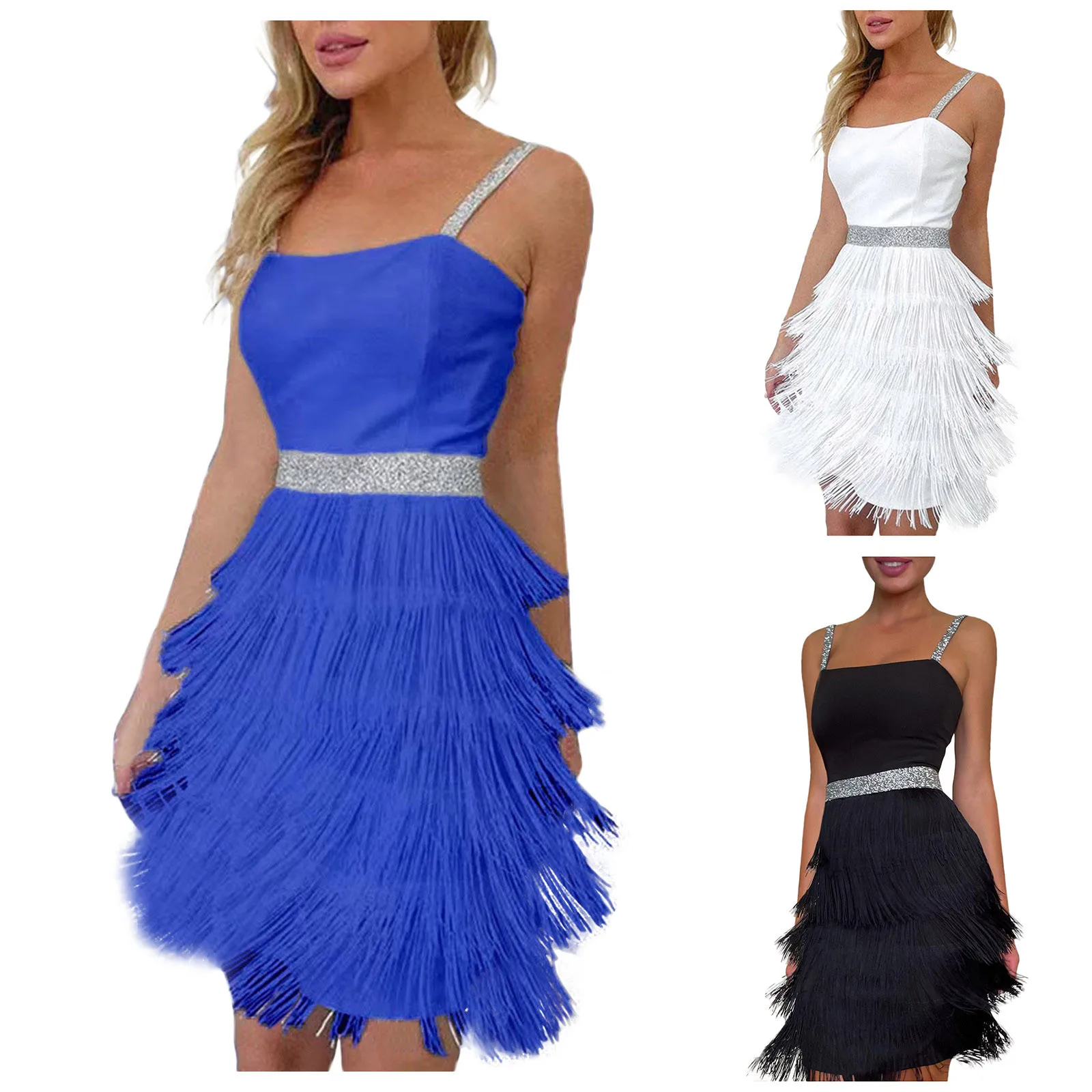 

2023 Summer Dress Women Elegant Party Evening Sexy Dress Fashion Solid Color Sequin Fringe Dresses Free Shipping robe femmes