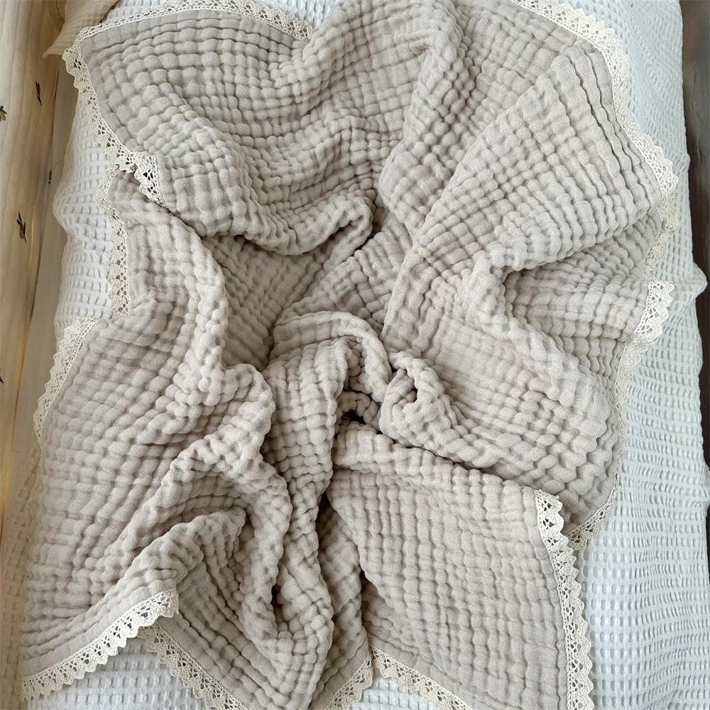 

6 Layer Baby Blanket for Newborn Bath Towel Muslin Swaddle Cotton Receive Blanket Swaddling Wrap Lace Langer New Born Bedding