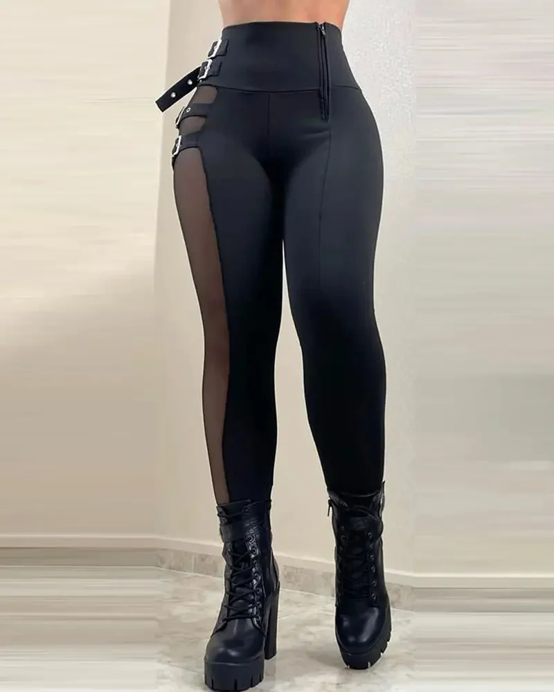 2023 Women Fashion Elegant Solid Color High Waist Button Pants Sexy Skinny Trousers for Ladies Casual Harajuku Pant with Zipper