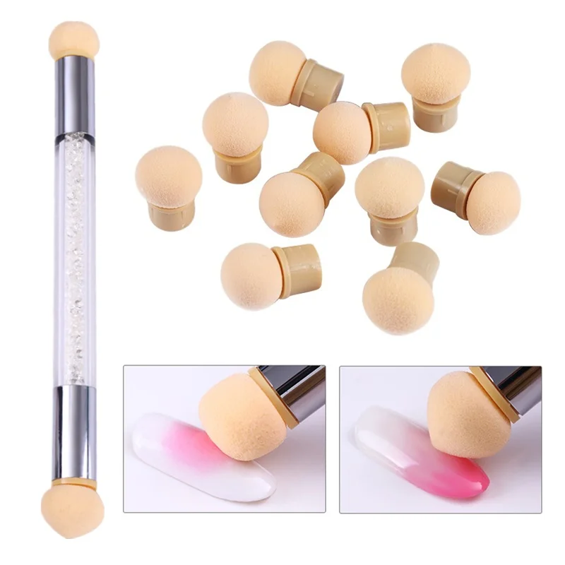 Nail art brushes,nail brushes,nail art tools Double-ended Gradient Shading Pen Dotting Brush Sponge Head Rhinestone Handle Nail Art Brush Nail Art Painting Tool 1 Pc