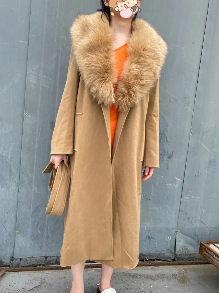 Camel Coat Faux Fur Collar Trench Coat RR1534 Camel Detached Big