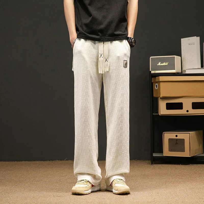 Men Plaid Pants Losse Hip Hop Sweatpants Korean Style Harem Pants