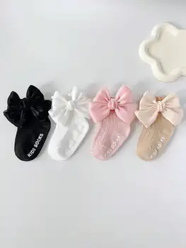 4 Pairs Baby Bow Soft Learning Step Anti Slip Floor Socks, Baby Ankle Socks Suitable for 0-24 Month, Baby Fashion Socks Set Girls 1