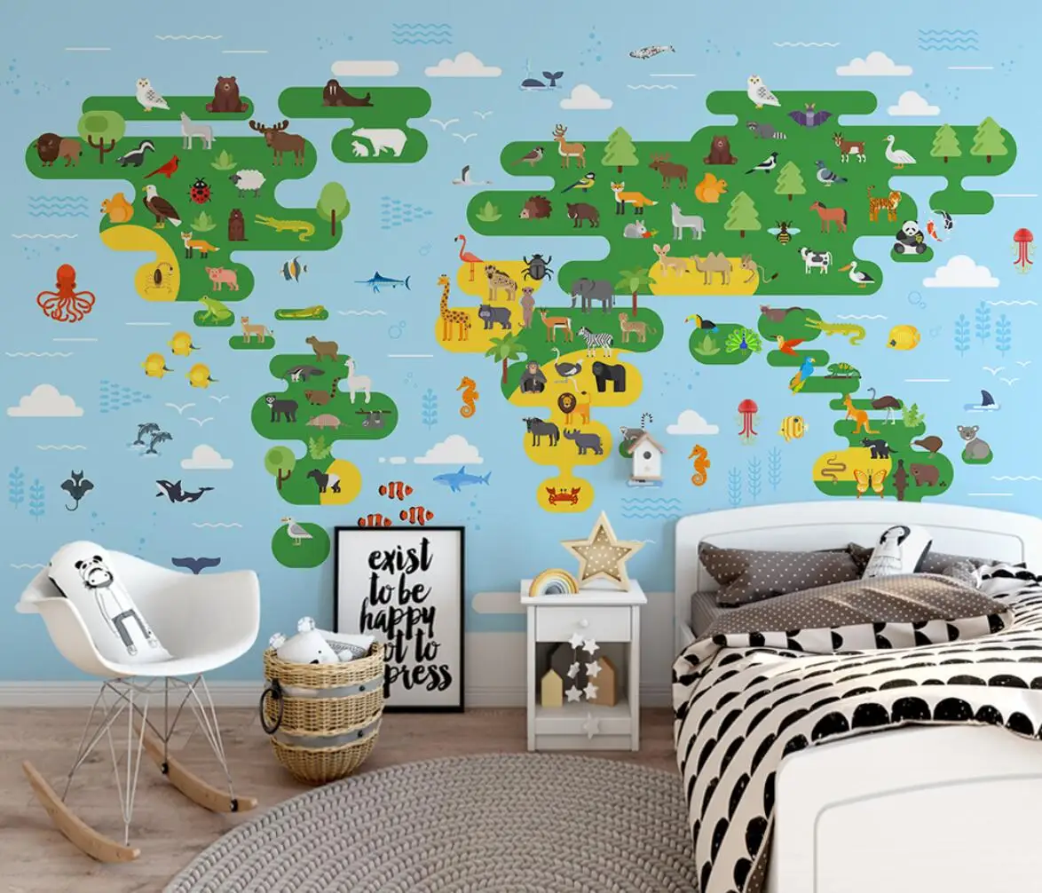 

Custom Nordic modern cartoon animal world children's bedroom Photo Mural Wallpaper for Wall Painting wallpapers for Living Room