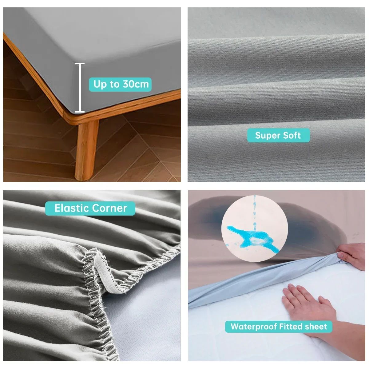 100% Waterproof Mattress Covers Protector Adjustable Non-slip Bed Fitted Sheet With Elastic Band for Queen King 90/120/160/200 4