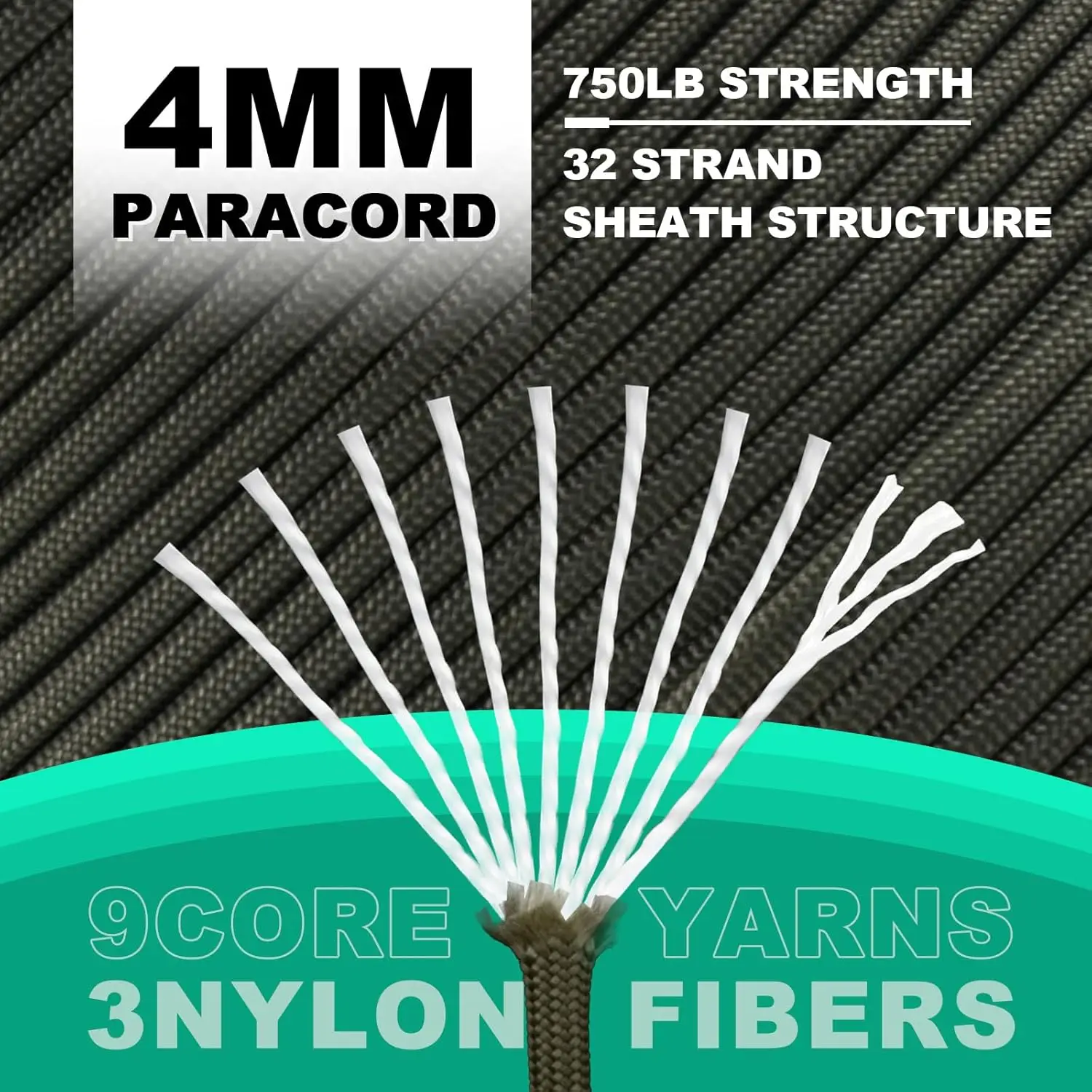 Durable Nylon Tactical Paracord Rope - Military-Grade 750lb Strength, 4mm Diameter, 15/31m Length for Outdoor Survival & Camping