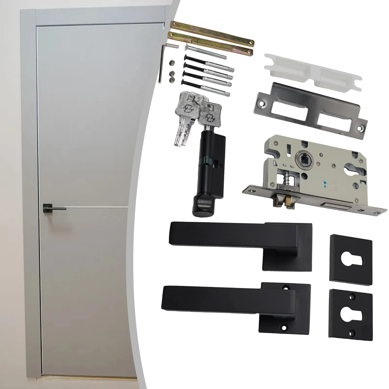

Handle Set Door Lock Household Indoor Kits Modern Parts Room Split Lock Square Ultra-quiet Zinc Alloy Accessories