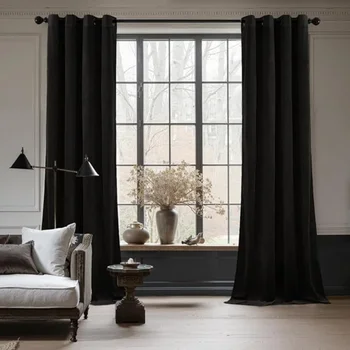 Black Velvet Curtain Half Blackout Thin Fabric Curtains for Living Room Bedroom Dining Luxury Window Decor 창문커텐 Modern Elegant