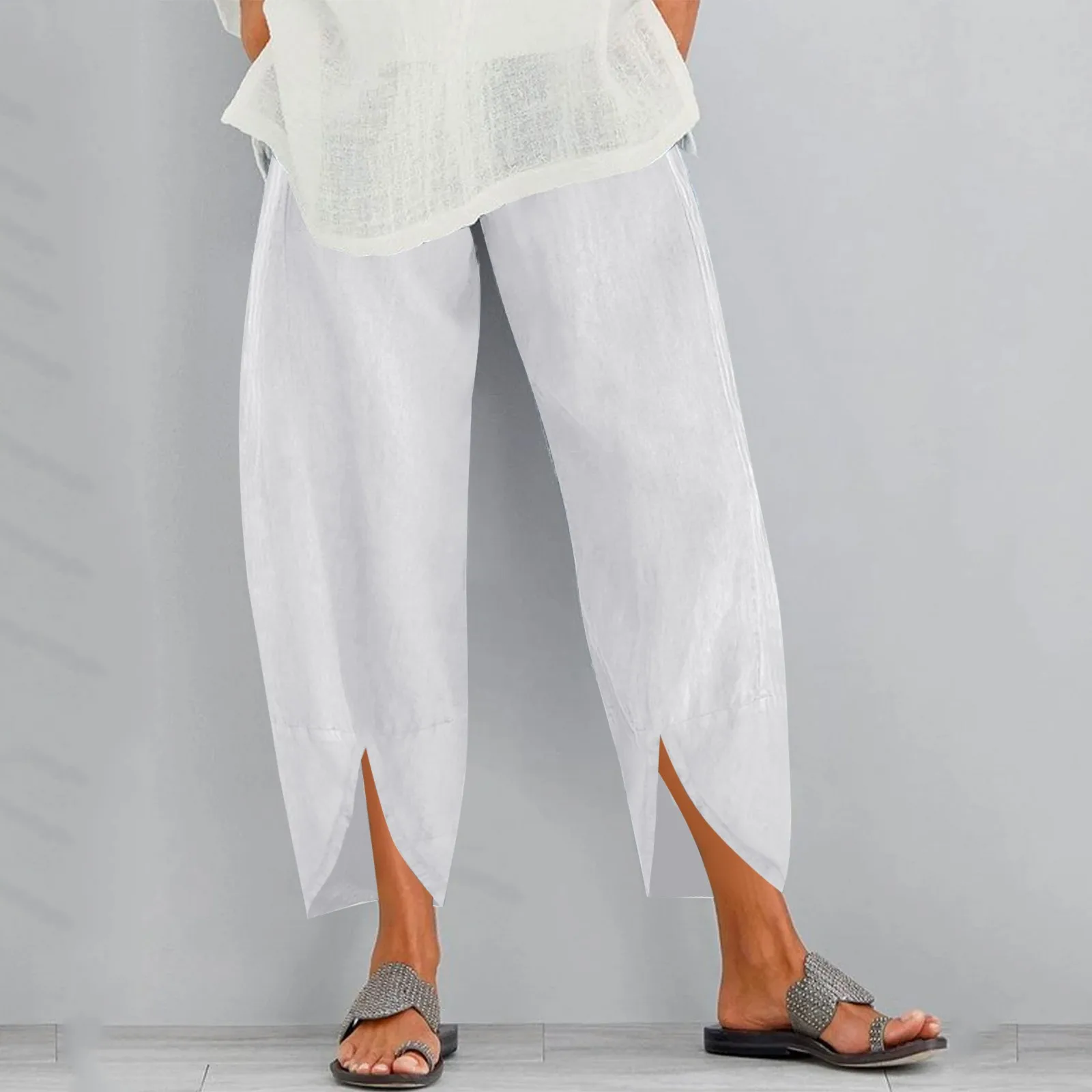 

Baggy Pants Women Casual Pant Waist Crop Loose Pure Color Pants Harem With Pocket Casual Pants Casual Ankle Trousers Streetwear
