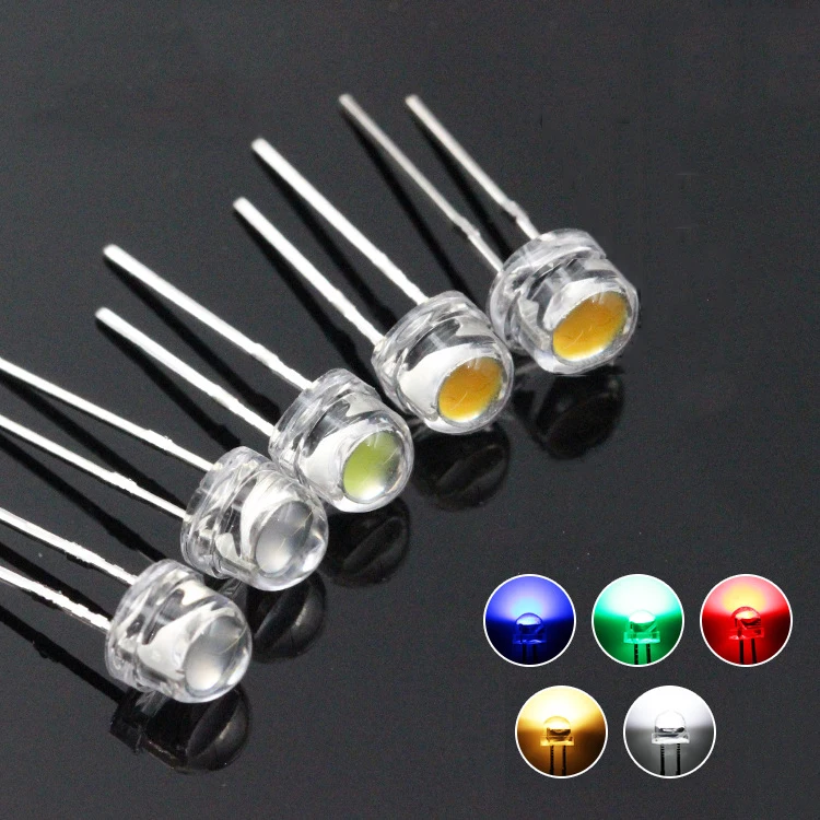 Фото 100PCS  5MM Straw Hat LED Diode Super Bright F5 Light Emitting Diodes White Red Yellow Green Blue DIY Assorted Kit led 5mm №2