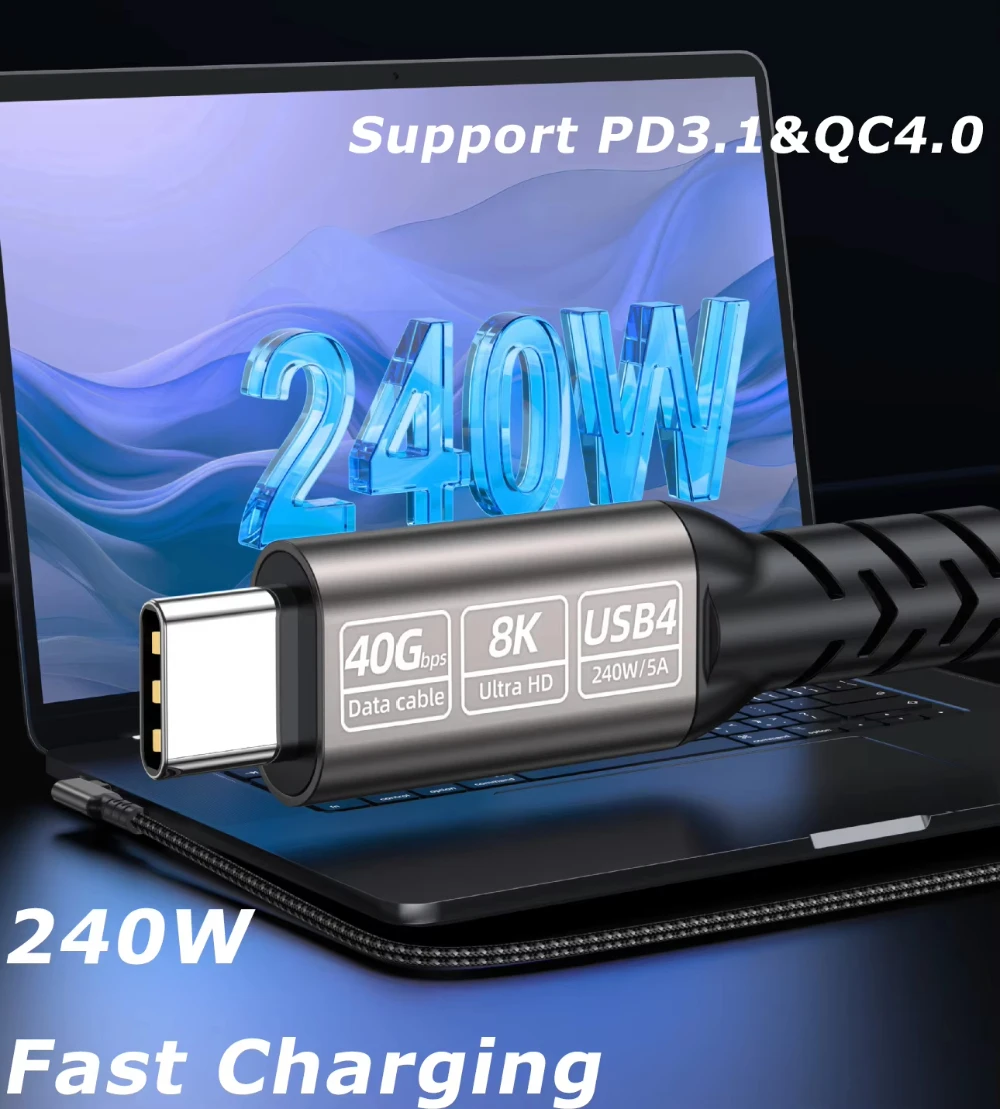 90도 엘보 USB4 썬더볼트 4 케이블 240W PD 3.1 40Gbps 8K 60Hz 타입 C 고속 충전 데이터 전송 코드 (맥북 맥 프로용)