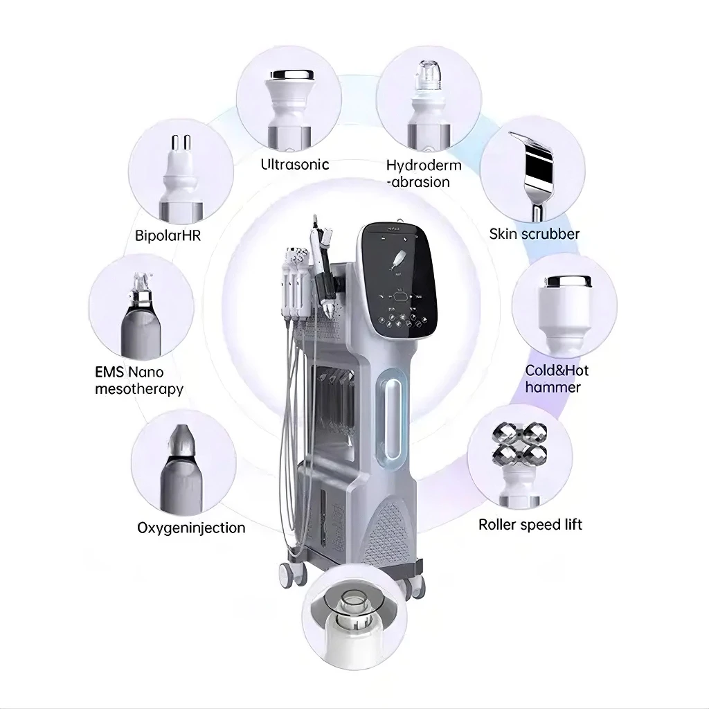 Latest 9 in 1 Aqua Peeling Dermabrasion Diomand Skin Whitening Wrinkle Removal Facial Cleaning Hydra Oxygen Jet Machine 5