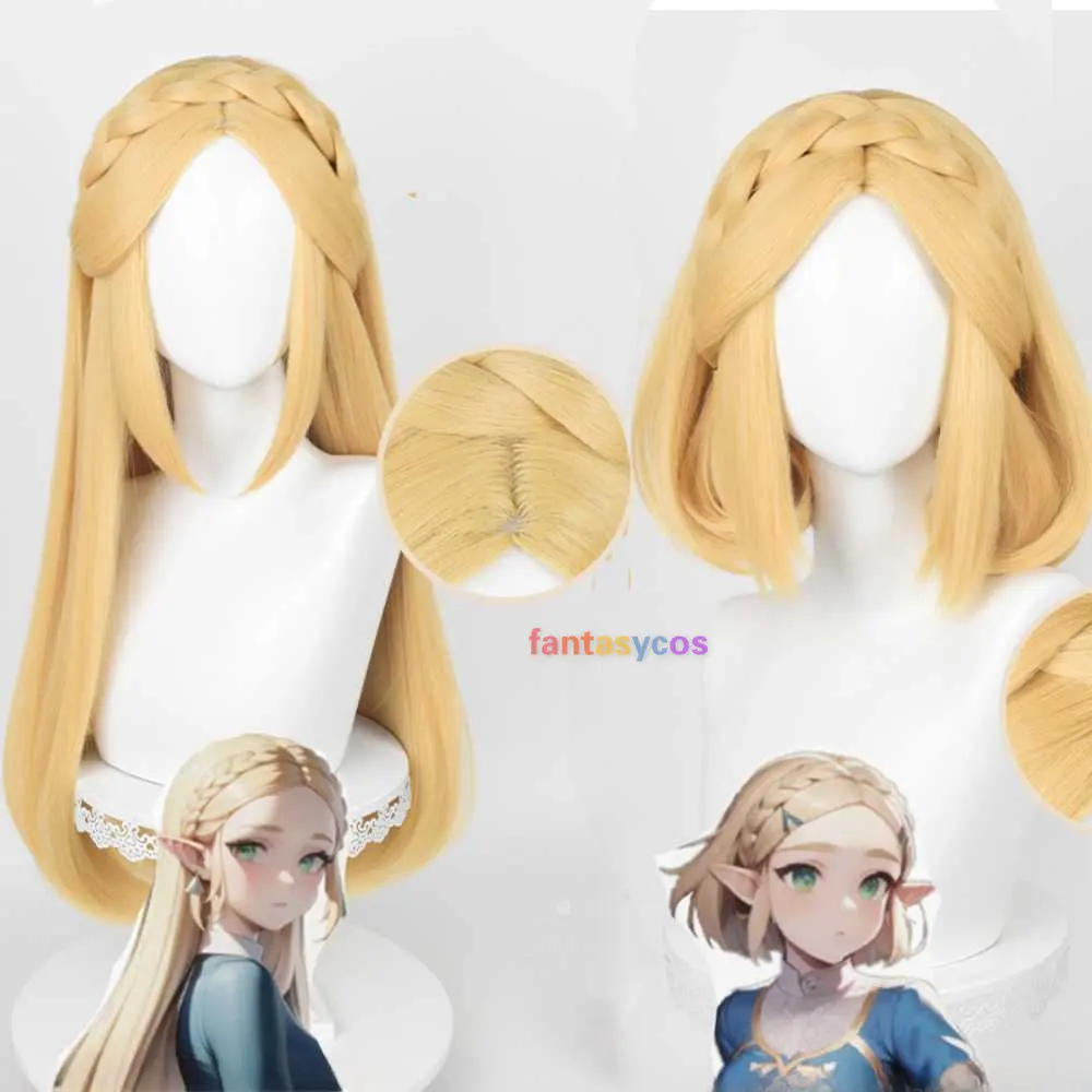 

Breath of The Wild Princess Zelda Wigs Blonde Braided Women Wigs with Elf Ears Heat Resistant Synthetic Hair Halloween