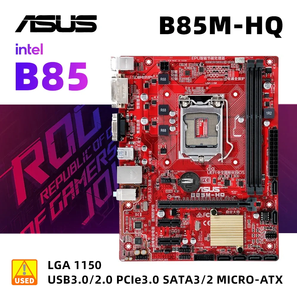 

LGA 1150 Motherboard Kit ASUS B85M-HQ+i3 4170 DDR3MHz 1600 16GB PCI-E 3.0 4×SATA III USB3.0 VGA Micro ATX