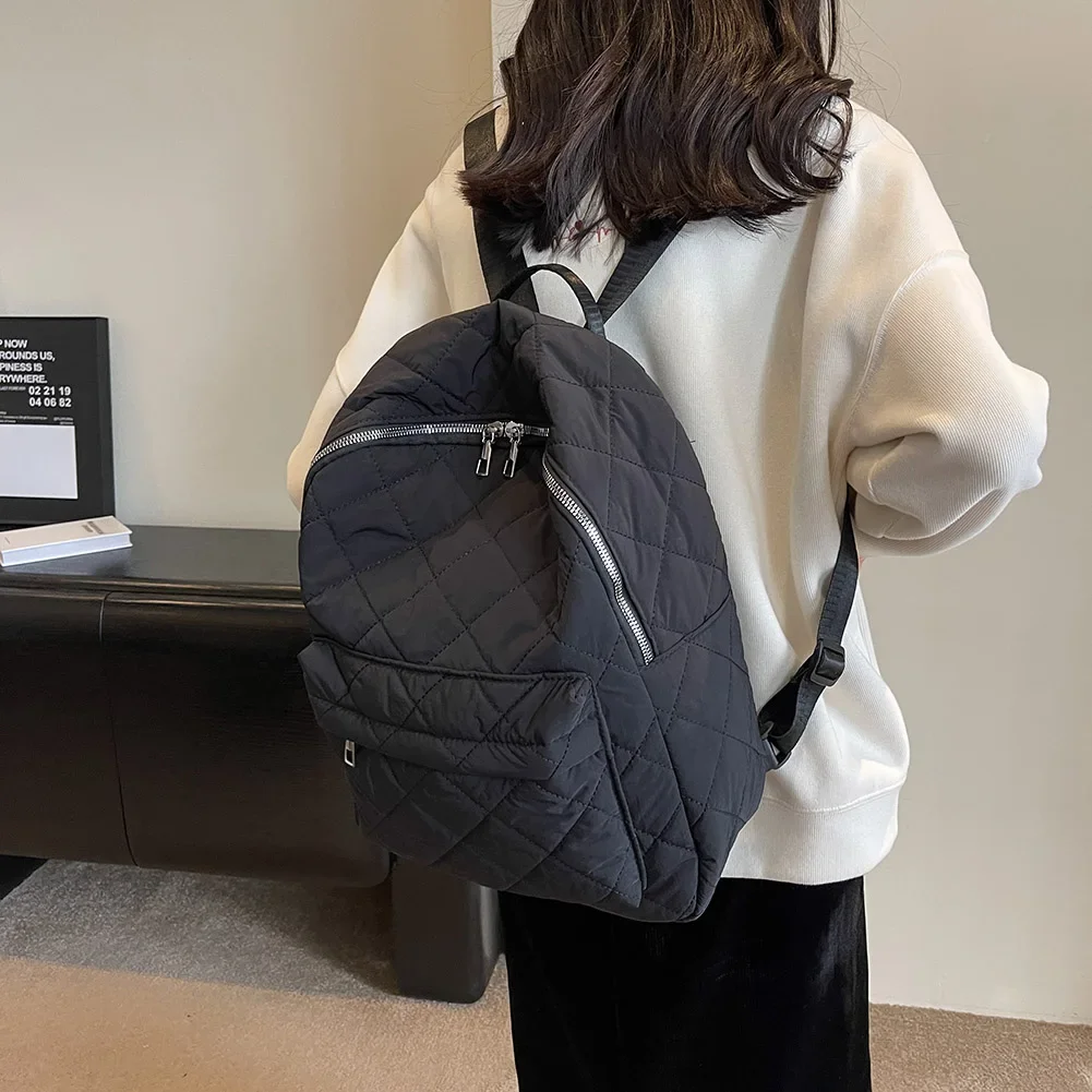 Quilted School Backpack for Women Girls Puffer Schoolbag Padded Laptop Backpack for Travel Shoulder Bag Mochila Knapsack 2023 3