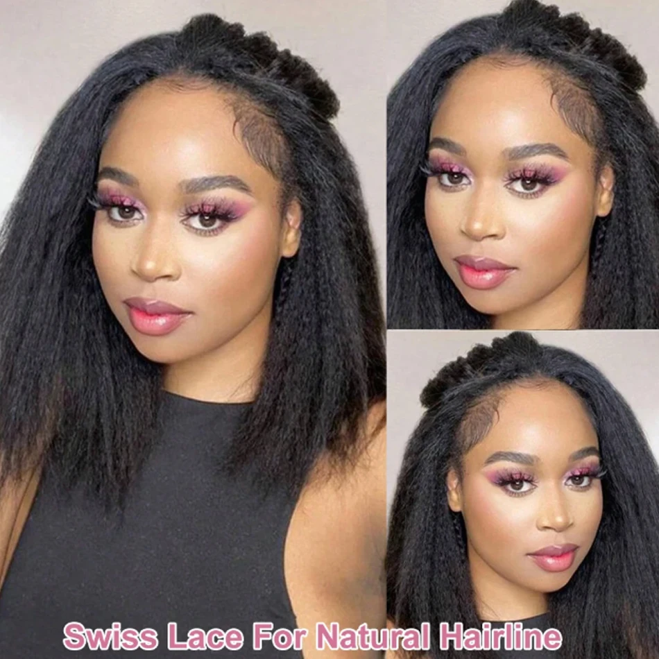 Kinky Straight Short Bob Human Hair Wig for Women 13x4 Front Transparent Lace Glueless Peruvain Remy Hair Soft Yaki Bob Wig human hair wig