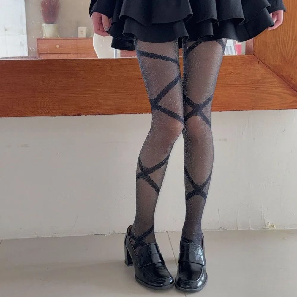 세련된 질터 실크 스타킹 통기성 스키니 핏 폴카 도트 팬티스타킹 신축성 있는 편안한 스트랩 스타킹 데일리웨어