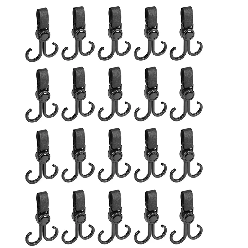 

20Piece Double Hook Baby Stroller Hooks 360-Degree Rotation Adjustment Cart Hook And Loop Fastener Bicycle Accessories