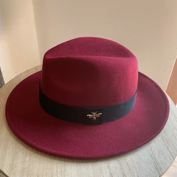 Wool Felt Top Hat, Bee Decor, Windproof, Warm, Versatile, Jazz Cap, European, American, Autumn, Winter, New