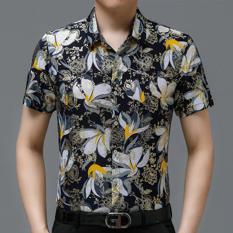 High Quality Men's Summer Short Sleeved Floral Shirt Loose and Non Ironing Casual Ice Silk Shirt Plus Size 4xl Free Shipping