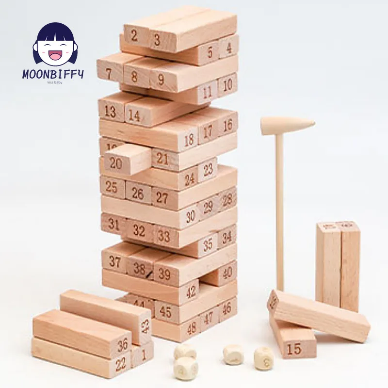 

48 Pieces Log-colou Digital Children's Stacked Building Blocks Wooden Tumbling Tower Game Family Garden Games Toy