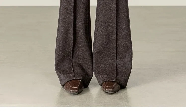 SENTUBILA Women's Wool Blend Trousers 2026 Autumn Winter Elastic Waist Side Zipper Flare Pants Casual Commute Bottoms 154K80271