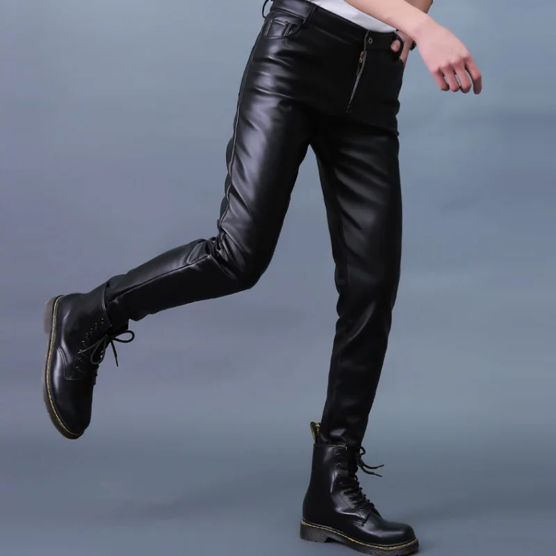 Men Leather Pants Slim PU Leather Trousers Fashion Elastic Motorcycle Leather Pants Waterproof Oil-Proof Male Bottoms Oversized 5
