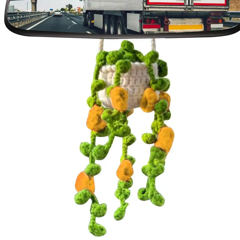 

Вязаная крючком корзина для растений ручной вязки для автомобиля, автомобильные аксессуары, зеркало заднего вида, Очаровательное украшение для автомобиля, подарки для растений