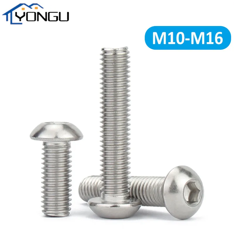 

1-10Pcs Round 304 Stainless Steel Button Head Hex Drive Screws M10 M12 M16 ISO7380 Hexagon Socket Button Head Allen Bolt Screws