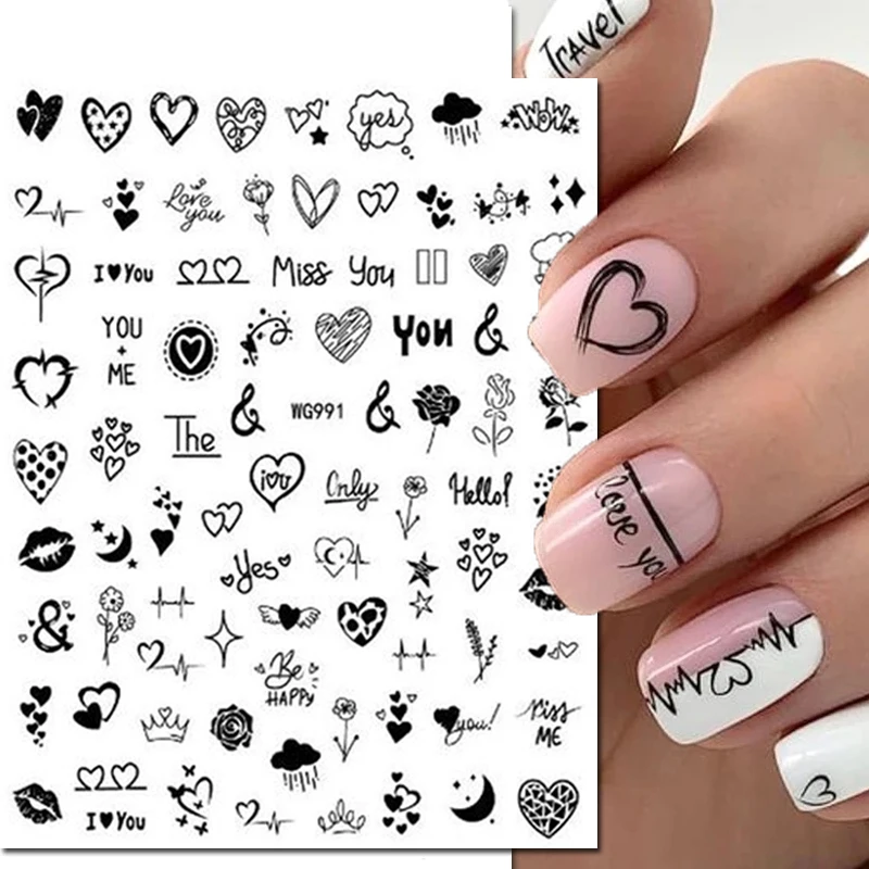 3d Nail Art Stickers Geometric Lines Faces Love Hearts Letters Leaves Stars Adhesive Sliders Nail Decals Decoration For Manicure 6
