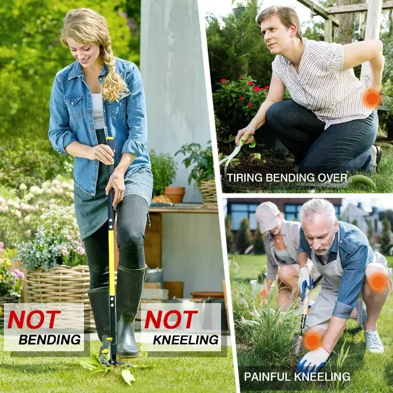 1pc 4-Prong Stainless Steel Weeder with Long Handle,Ergonomic Grip for Easy Weeding, No Bend or Kneelift Needed, Durable Tool