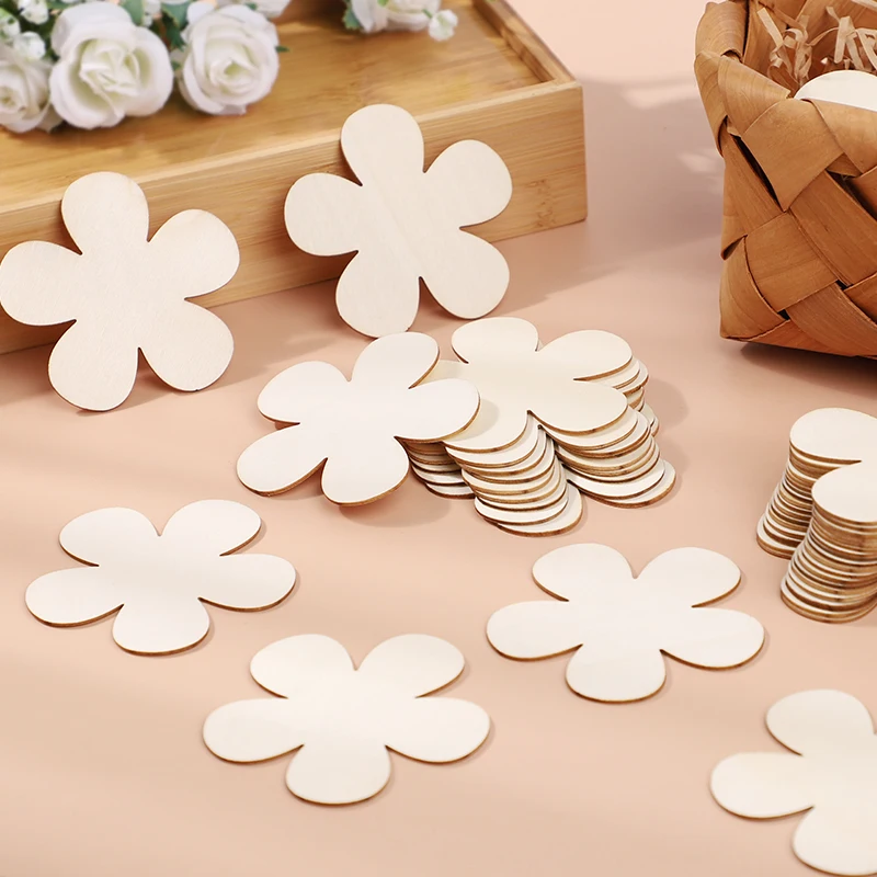 10/20pcs Unfinished Wooden Flower Discs DIY Handmade Craft Blank Wood Ornament For Birthday Party Baby Shower Wedding Decoration