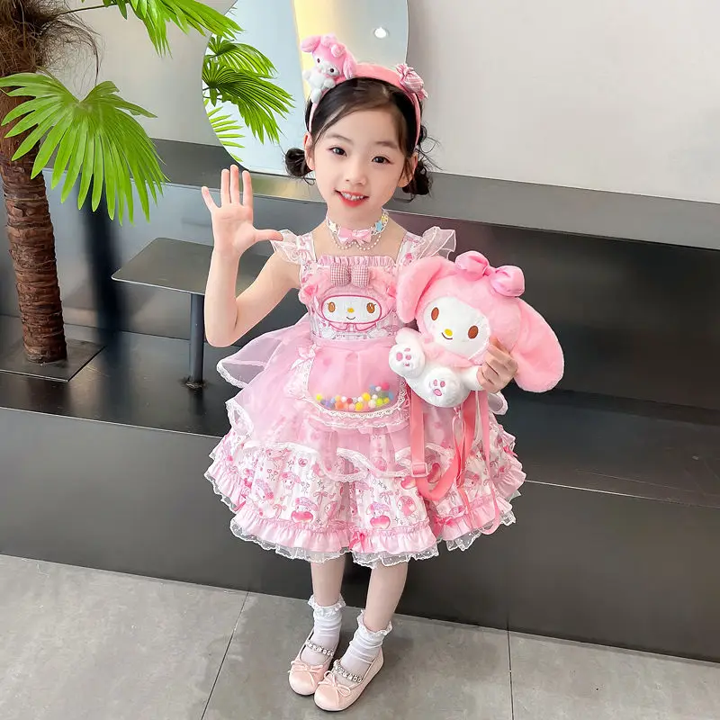 

Новинка, милое и изысканное детское платье Sanrio My melody с аниме персонажем, кавайная необычная простая мультяшная летняя юбка-пачка