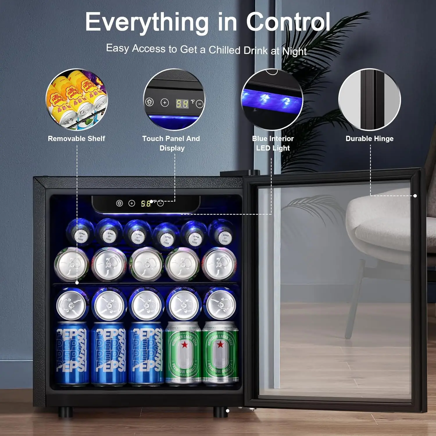 Wine Cooler/Cabinet, Mini Drink Fridge, Clear Front Glass Door Counter To