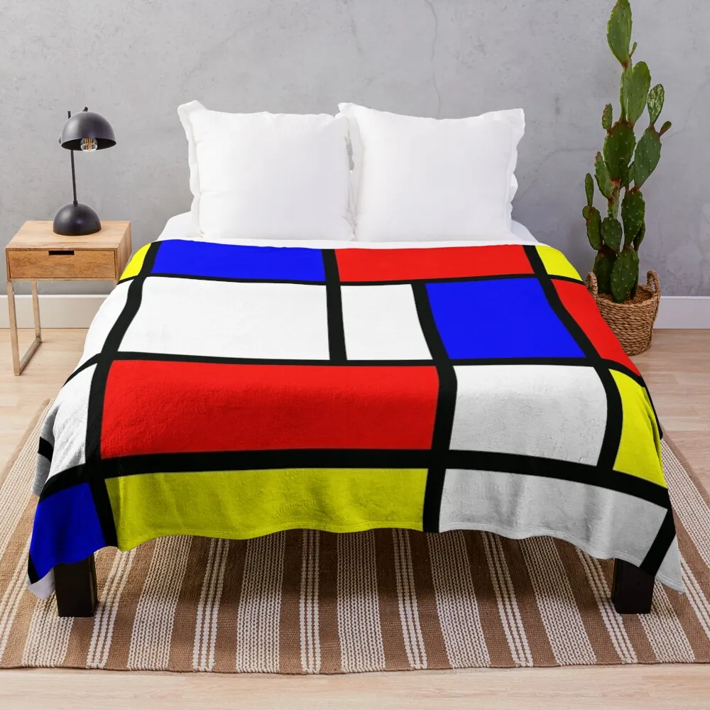 

Piet Mondrian Composition 2 | Color Block with Red Yellow and Blue Throw Blanket Camping Blanket Blanket Fluffy