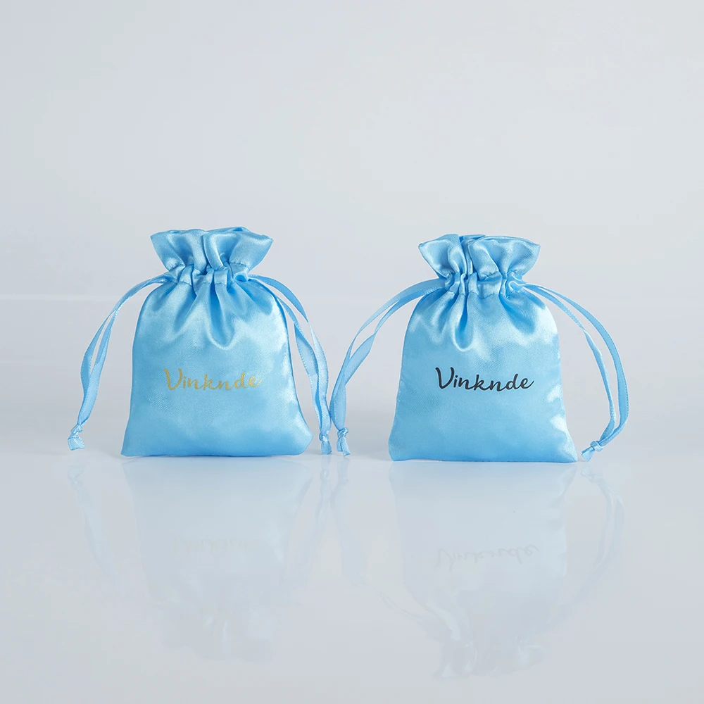 100pcs/lot Drawstring Satin Silk Bag Pouch Custom Logo Jewelry Bracelet Necklace Earrings Packaging Storage Bags Wedding Favor