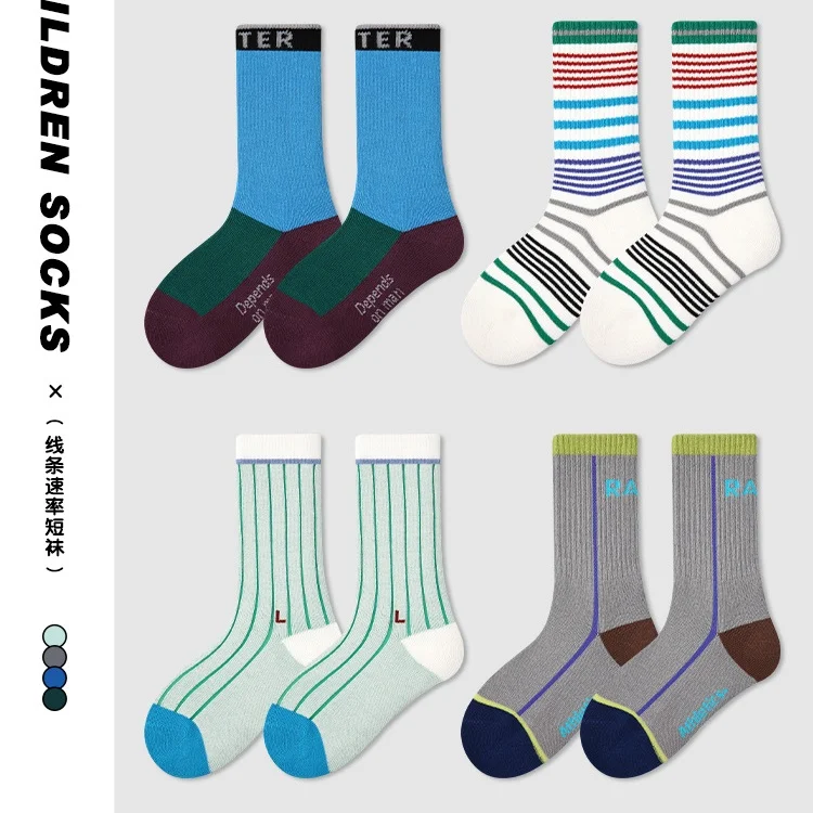 Newest Children's Socks Striped Cartoon Sport Socks 3-12T Boys Girls Cotton Socks Spring Socks Kids Baby 4 Pairs