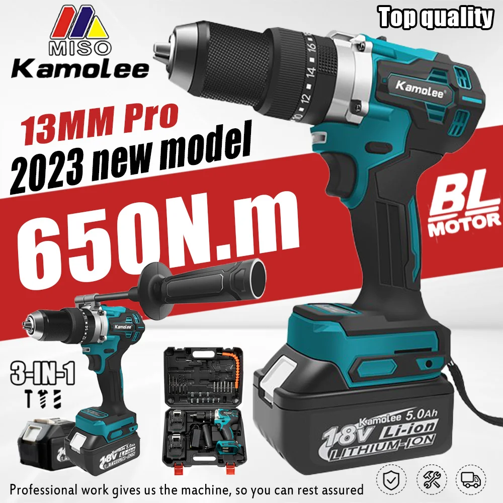Kamolee 13mm 브러시리스 전기 임팩트 드릴, 아이스 브레이킹 무선 스크루 드라이버, 리튬 배터리 충전 핸드 Dr