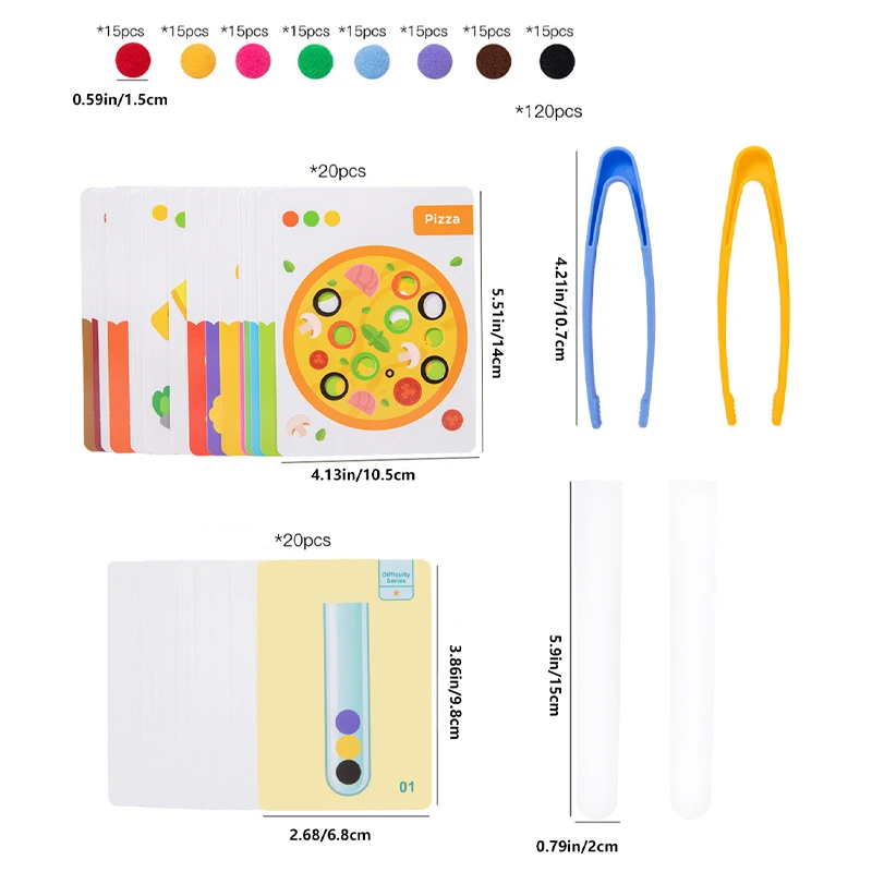 Clamp Plush Ball Game For Kids, Multi In One Clip Soft Beads Toy With Cards And Test Tubes, Color Recognition Teaching Aids 2