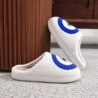 Evil Eyes Pattern Devil's Eye Embroidery stuffed Home Thick Sole plaid Furry Cotton Slippers Cute Warm Non-slip Indoor Slippers Gift Preferred 2