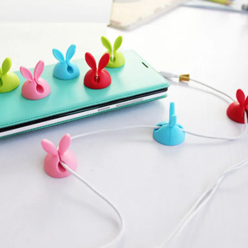 Winder Wrap Cord Cable Storage Desk Set Rabbit Shaped Wire Clip Organizer Space Saving Desk Accessories Office Supplies 4pcs/bag